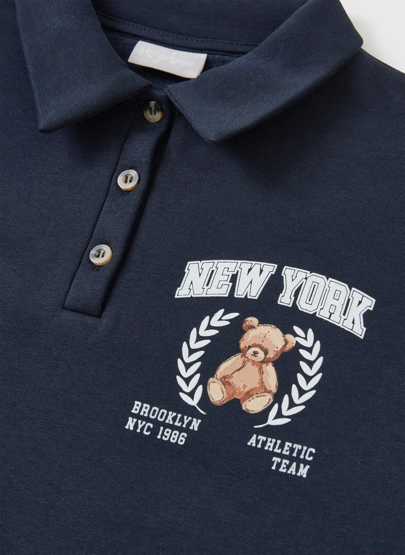 ماتلان Girls Navy Bear Polo Sweatshirt